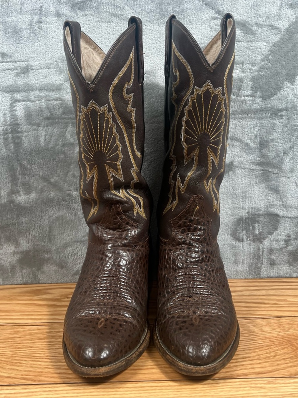Vintage Rudel Men's Sz 9 Brown Te Brown Textured Leather Cowboy Boots Round Toe
